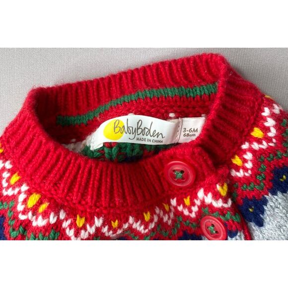 Baby Boden Fair Isle Teddy Bear Sweater in Rockabilly Red Boy/Girl 3-6 Mo - Picture 4 of 4